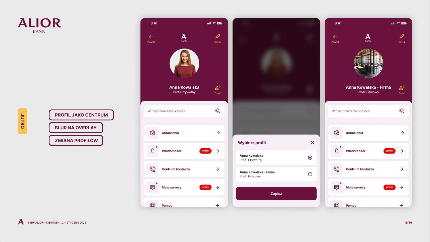 Aplikacja mobilna: profil i zmiana profilów
